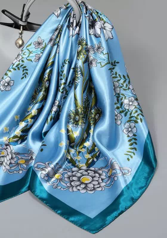 Sky Floral Silk Scarf