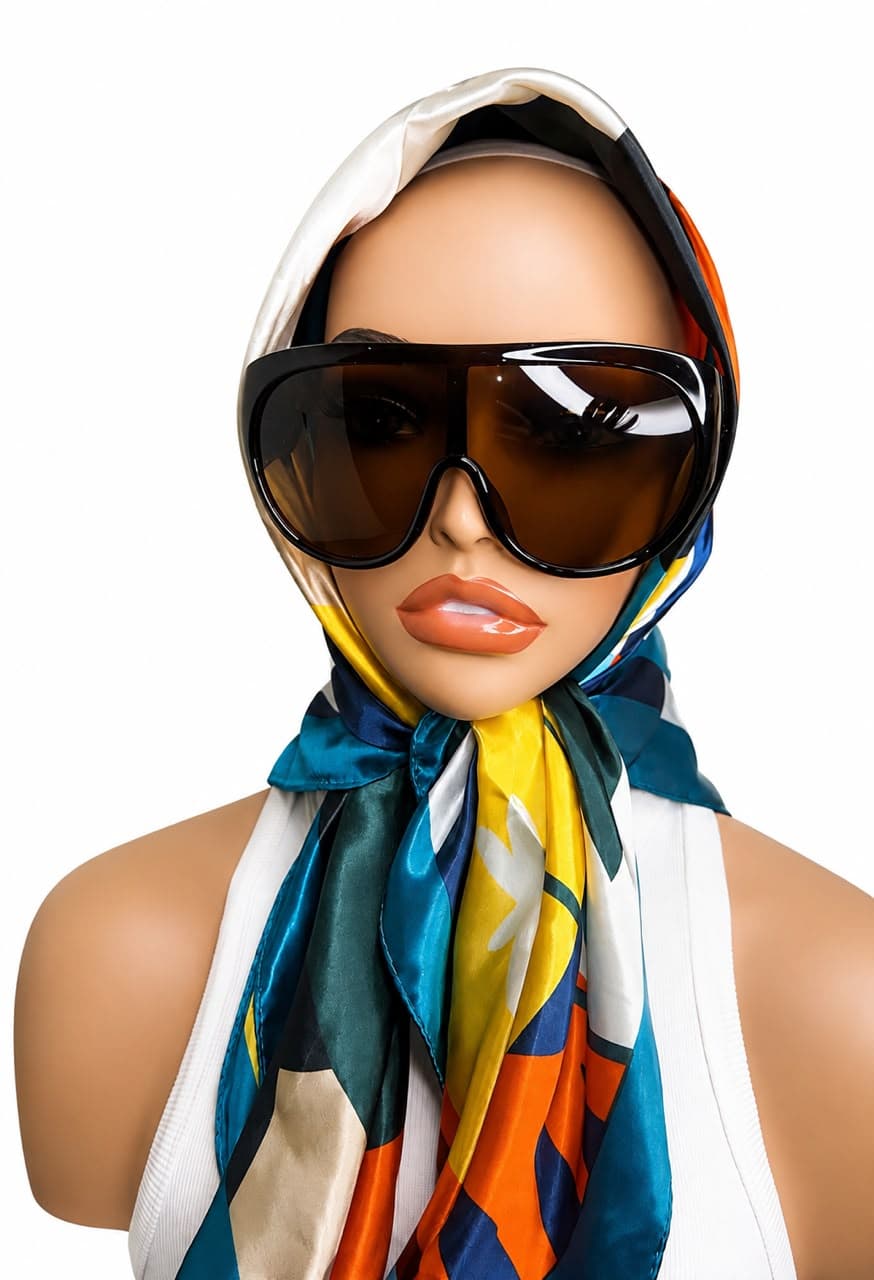 Mannequin styled with a scarf and sunglasses